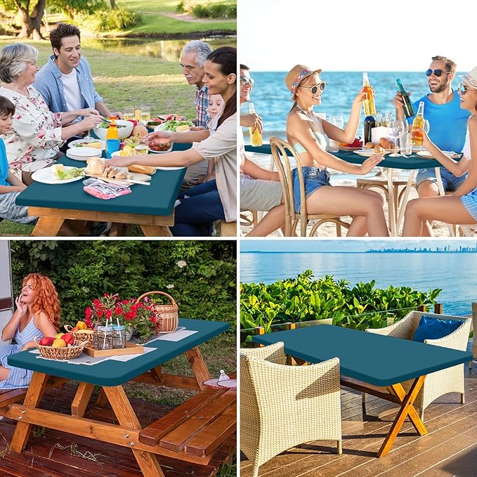 homing Rectangle Table Cloth Cover, Waterproof Polyester Elastic Fitted Tablecloth, Fits for 6 Foot Folding Tables, Washable Table Protector for Picnic, Camping, Outdoor (Peacock Blue, 30" x 72")