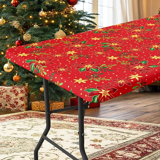 homing Rectangle Table Cloth Cover, Waterproof Polyester Elastic Fitted Tablecloth, Fits for 6 Foot Folding Tables, Washable Table Protector for Christmas, Holiday, Party (Flowers, 30" x 72")