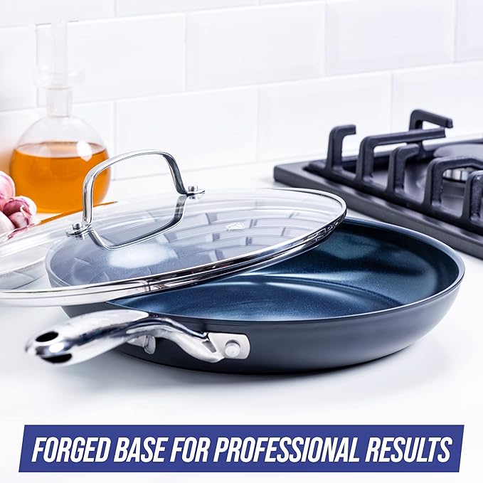 Blue Diamond Cookware Hard Anodized Ceramic Nonstick, 11" Frying Pan Skillet with Lid, PFAS-Free, Dishwasher Safe, Oven Safe, Grey