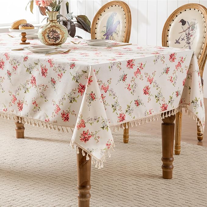 Rectangle Tablecloth Pastoral Style, Waterproof & Stain Resistant Table Cloth Wrinkle Free Table Cover for Dining/Kitchen/Patio, Washable Indoor & Outdoor Use, 55"X102" Red