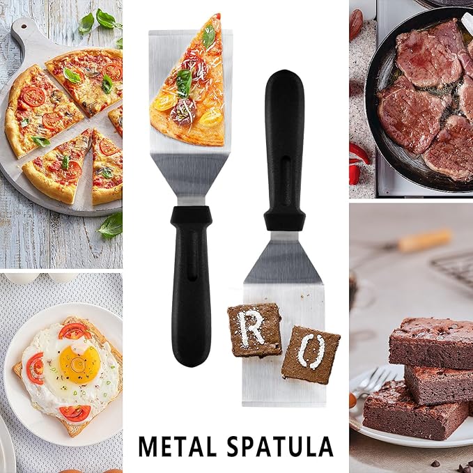 Metal Spatulas for kitchen Use, 3 PCS Professional Serving Spatula with Heat Resistant Handle, Stainless Steel Spatula Ideal for Pancakes, Eggs, Griddle Scraper, BBQ or Desserts