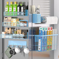 Magnetic Spice Rack for Refrigerator, 7 Pack 100% Metal Strong Magnet Shelf, Spice Organizer W/ Paper Towel Holder, Hook Rack, Utensil Caddy & Cutting Board Holder, Home Kitchen Organization (Blue)