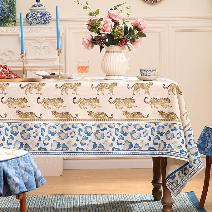 patdrea Designer Vintage Linen Table Cloth for Rectangle Table,Leopard Animal Pattern Soft Breathable Tablecloth,Decor Cover for Kitchen Dining,Christmas,Parties,Thanksgiving,63"x87"-from