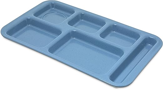 Carlisle FoodService Products Plastic Meal Tray Righ-Handed Heavyweight Lunch Tray with 6-Compartments for Schools, Cafeterias, and Dining Halls, Melamine, 15 x 9 Inches, Sandshade
