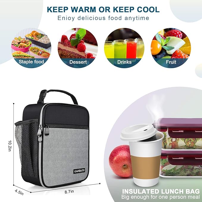 Lunch Bag, Durable Insulated Lunch Box Reusable Adults Tote Bag Lunch Bag for Men, Women, Adults (Black Gray)