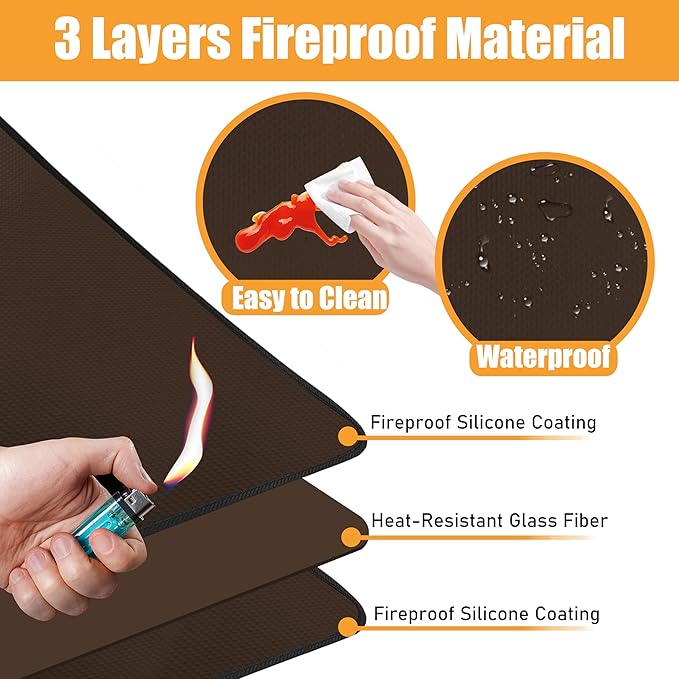 24 x 31in Fireproof Grill Mats for Outdoor Grill to Protect Your Grill Table - Heat Resistant Grill Table Mat - Waterproof & Oilproof BBQ Mat - Brown（1mm）