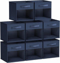 DIMJ Storage Cubes, Cube Storage Bin, 8 Pack Foldable Baskets with Window, Closet Storage Bins with Handle, 11x 11 inch Storage Cubes for Clothes, Toys, Books (Navy Blue)