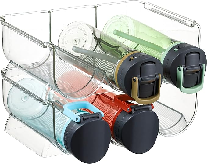 2 Pack Plastic Stackable Water Bottle Holders - Kitchen Pantry Refrigerator Storage Bins - Wine and Water Bottle Organizer Stand for Home Organization and Storage, Countertop Cabinet Organization Rack