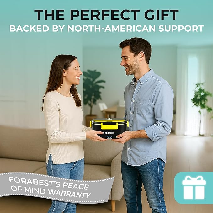 FORABEST Heated Lunch Box, 80W Electric Lunch Box for Adults, Portable Food Warmer with 1.5L Stainless Steel Container, Utensils & Carry Bag, On/Off Switch, 12V/24V Car/Truck & 110/120V Home/Office