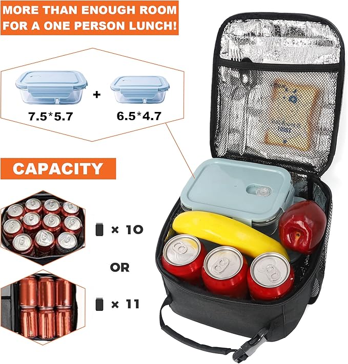 Femuar Lunch bag for Men Women Adults Small for Office Work Picnic - Reusable Portable Lunchbag, Black