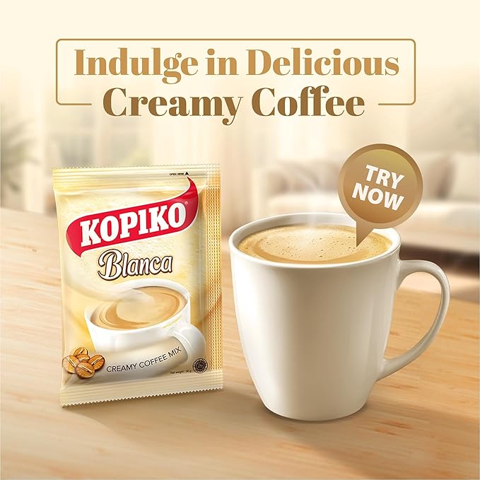 Kopiko Blanca Instant Coffee Mix – Authentic Indonesian Volcanic Coffee – Delicious Creamy Instant Coffee with Tempting Aroma (1.06 OZ/30gr x 10 Coffee Sticks)