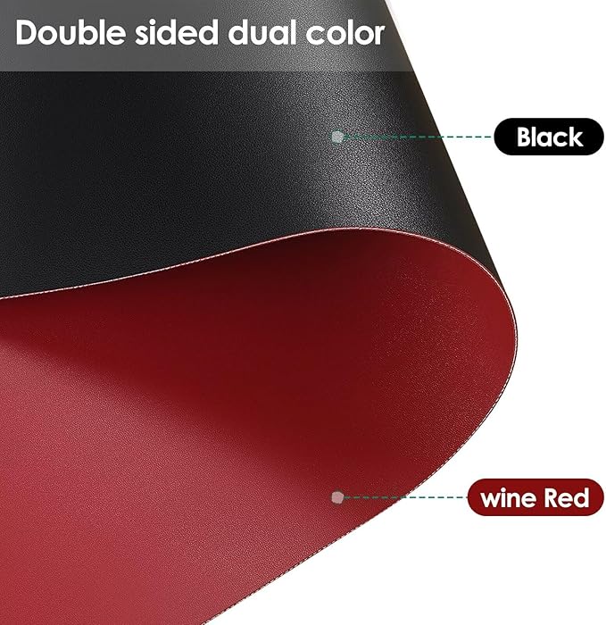 Leather Table Cover,1.8mm Thick,42x90 Inch Table Protector,Table Protector for Dining Room Table,Dining Table Cover,Table Sticker Cover.(Black+Wine Red,42x90)