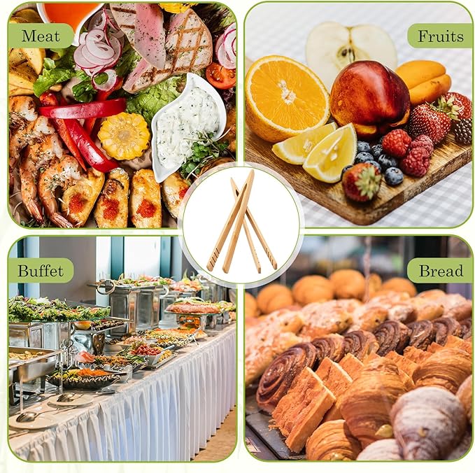 80 Pcs Bamboo Toast Tongs 7 Inch Wood Kitchen Utensil Toaster Tongs for Cooking Catering Buffet Appetizer Wedding Party Supplies