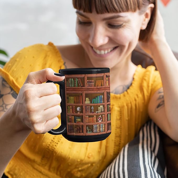 2IMT Books Mug Librarian Gifts for Book Lovers Women - Library Coffee Mug Book Club Gifts for Women - Reading Bookish Items Bookworm Librarian Lovers for Readers Writer Black 15oz