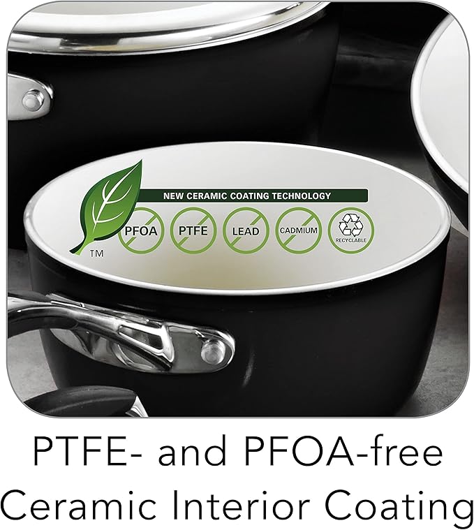 Tramontina Ceramica Deluxe 10-Piece Cookware Set with Lids, Ceramic Non Stick Pots and Pans Kitchen Set, Oven-Safe, Metallic Black