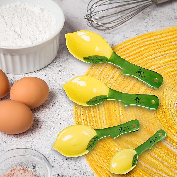 Lemon Ceramic Spoons Set: Lemon Shaped Measuring Spoons: 1 Tablespoon, 1 Teaspoon, 1/2 Teaspoon and 1/4 Teaspoon
