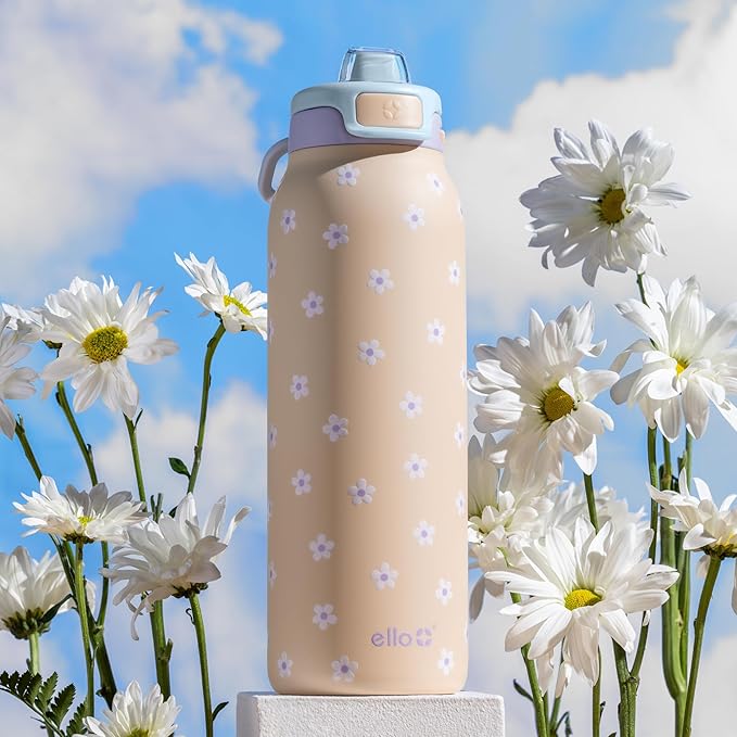 Ello Pop & Fill Stainless Steel Water Bottle with Quick Fill Technology, Double Walled Vacuum Insulated Metal, Leak Proof Locking Lid, Sip & Chug, BPA Free, Holiday Gift for Him Her, 22oz, 32oz, 40oz
