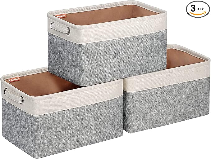 Kntiwiwo Foldable Storage Bin Collapsible Fabric Storage Basket Cube with Durable Handles Closet Organizer Bins for Organizing Shelves Drawers, Set of 3, 15" x 10" x 9.5", Grey