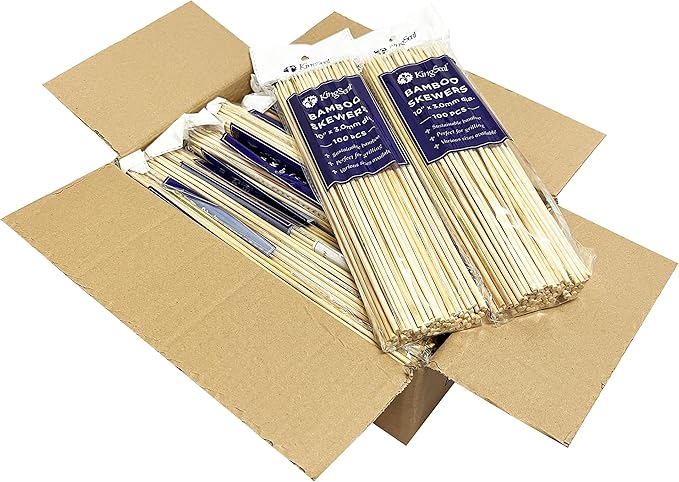 1600 Count | KingSeal Natural Bamboo Wood Grilling Skewers, 10 Inches x 3.0mm Diamter, for Shish Kebabs, BBQ, and Fruit Arrangements, Bulk Pack - 16 Packs x 100 Skewers