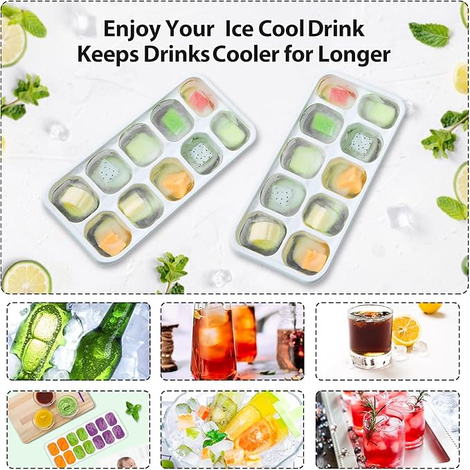 DOQAUS Ice Cube Trays 4 Pack, 40 pcs Silicone Ice Cubes Tray Maker with Spill-Resistant Removable Lid, Easy Release & Pop out, LFGB and BPA Free, Stackable Flexible, for Soup, Food, Cocktail, Coffee