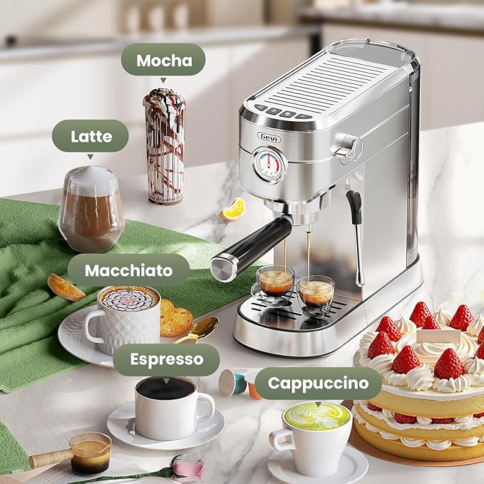 Gevi Commercial Espresso and Coffee Makers, Professional 20 Bar Espresso Maker with Milk Frother, Stainless Steel Expresso Coffee Machines for Home, Compact Cappuccino Machine, Great Gift