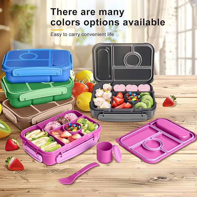 Bento Box Adult Lunch Box Kids,Lunch Containers for Adults/Kids/Toddler,5 Compartments Bento Lunch Box with Sauce Vontainers,Microwave & Dishwasher & Freezer Safe,BPA-Free (Red lily)