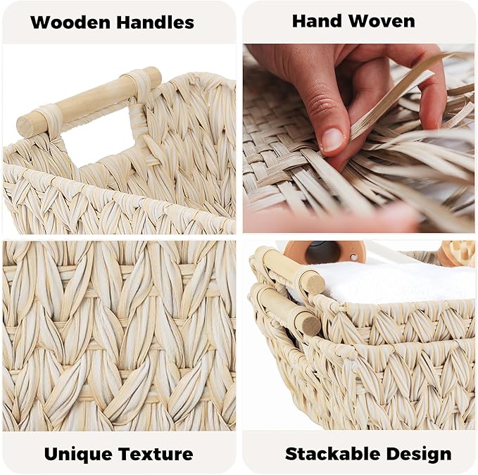 GRANNY SAYS 2-Pack Wicker Storage Baskets, Storage Baskets for Shelves, Trapezoid Wicker Basket with Handles, Waterproof Woven Basket, Basket for Shelves, Butter Milk