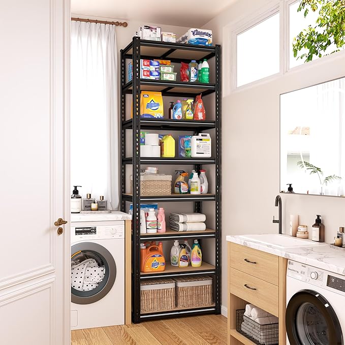8 Tier Storage Shelves, Shelving Unit Load 400LBS Per Shelf, Adjustable and Divisible Garage Shelving, Shelving Units and Storage for Laundry Room, Pantry, Kitchen, Closet, 21.6"W x 11.8"D x 84"H