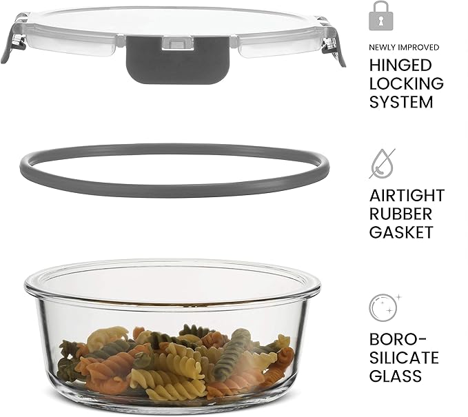 FineDine 24 Piece Premium Borosilicate Glass Meal Prep Containers Glass - Airtight Food Storage Containers with Lids, Hinged Locking Lid, BPA Free, For Meal Prep/Freezer/Oven