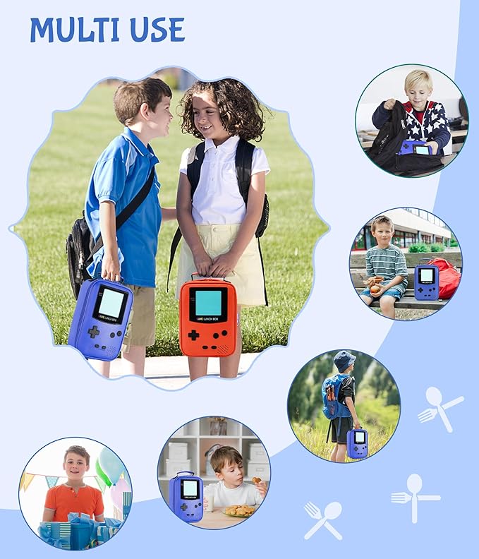 Boy Lunch Box,Kids Lunch Bag Insulated Leather Game Lunch Box for School Thermal Meal Cooler Lunch Boxes for Boy Girl Kid Toddler Teen