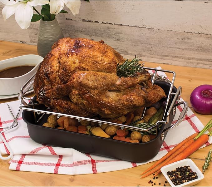 HIC Kitchen Roasting Pro V-Shaped Baking Rack, Chrome-Plated Steel, For Even Cooking And Juicy Results, 15.75 x 10.25 x 4-Inches