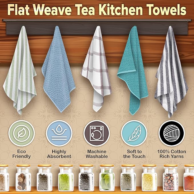 KAF Home Premium Kitchen Towels (18" x 28"), Large 100% Cotton, Flat & Terry Absorbent Dish Towel Set (Black, 18 x 28-6 Pack)