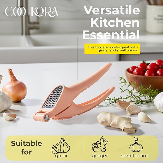 Garlic Press, Handheld Garlic Mincer, Easy to Squeeze - Easy to Clean - Ergonomic Kitchen Helper, No Hand Smell, Just Put It in the Bowl, Let the Garlic Masher Do the Rest - Dishwasher Safe