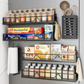 16.9 Inch Wide Large Capacity Magnetic Spice Rack for Refrigerator, 6 Pack Metal Fridge Shelf, Black