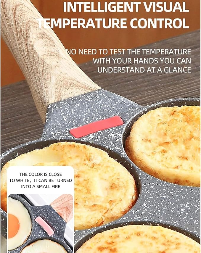 Fried Egg Pan, Egg Frying Pan with Lid Nonstick 4 Cups Pancake Pan Aluminium Alloy Cooker for Breakfast(White)