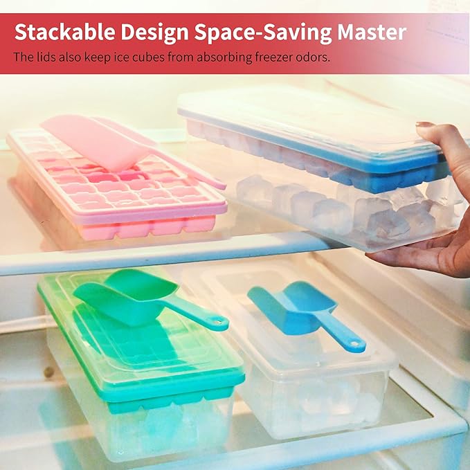 Food-grade Silicone Ice Cube Tray with Lid and Storage Bin for Freezer, Easy-Release 2 * 36 Small Nugget Ice Trays 1 ice Bucket & Scoop, Flexible Ice Cube Molds with Ice Container