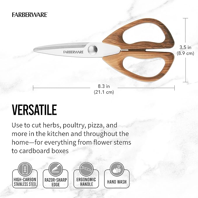 Farberware 5221282 All Purpose Shear, Pecan Wood Handles 8.2 x 3.5 x 0.5 inches