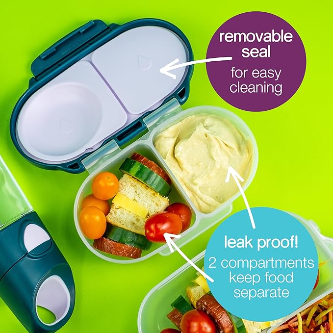 b.box Snack Box Reusable Snack Containers with Lids 2 compartments, Bento Box for kids and toddlers, Leakproof Lunch Box, BPA free and Dishwasher Safe Snack Container (Blush Crush, 1 3/4 Cup)