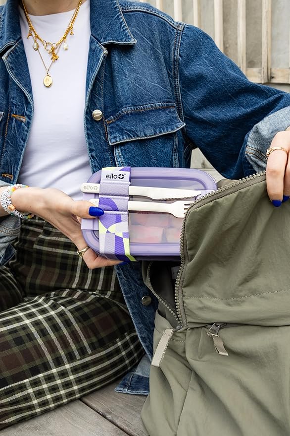 Ello 2-Pack Lunch Stack Plastic Food Storage Container Bento Box with Airtight, Leak-Proof Locking Plastic Lids and Silicone Base, BPA-Free, Freezer, Microwave, and Dishwasher Safe