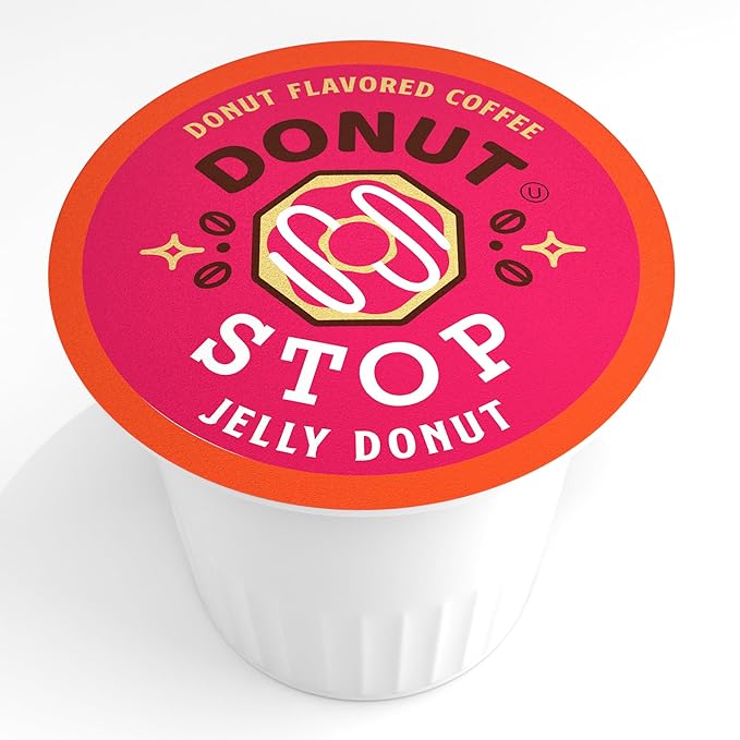 Donut Stop Flavored Coffee Pods, Compatible with 2.0 K-Cup Brewers, Jelly Donut Flavor, 40 Count