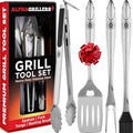 Alpha Grillers Grilling Accessories - Grilling Gifts for Men - BBQ Accessories Grill Tools Set with Spatula, Fork, Brush & Tongs - Outdoor Barbecue Utensils Gifts for Men Dad Him Boyfriend