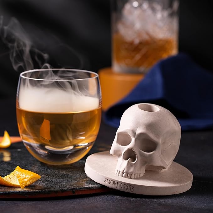 Whiskey Smoker Kit with Torch - Old Fashioned Smoker Kit comes with Skull-Shaped Smoke Infuser, Culinary Torch and Wood Chips (Apple, Cherry, Hickory) - Gifts for Men (Without Butane)