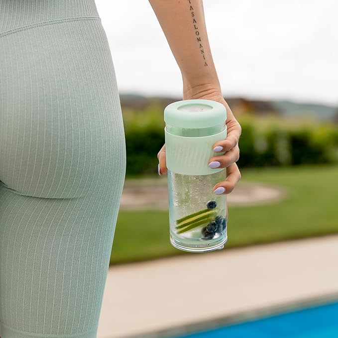 Pandaloo® Glass Cups With Lids and Straws -20 Fl Oz- Perfect Size Iced Coffee Cup - Smoothie Cup With Bamboo Lid and On the go Lid (Peach Fuzz, 1 Count (Pack of 1)