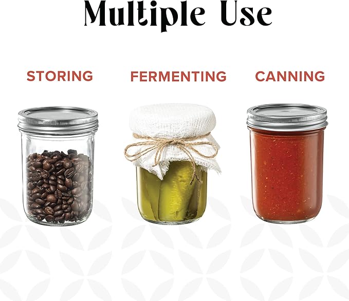 [ 6 Pack] 16 oz. Wide-Mouth Glass Mason Jars with Metal Airtight Lids and Bands for 1 Pint Canning, Preserving, & Meal Prep