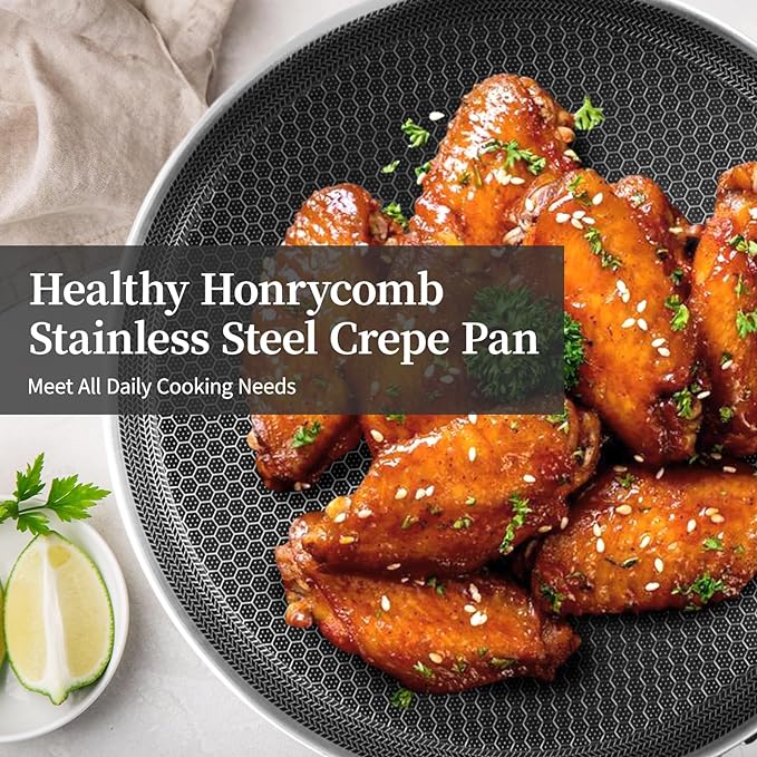 Innerwell Stainless Steel Crepe Pan - 10 Inch Nonstick Crepe Pan, Stainless Steel Honeycomb Coating Pancake Pan, Non Stick Flat Skillet Tawa Dosa Tortilla Griddle Pan, Induction Compatible, PFOA Free