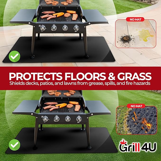 Extra Large BBQ Grill Mat 60x40, Heavy-Duty, Non-Stick, Reusable, and Easy-to-Clean, Under Grill Mats for Outdoor Grill Deck Protector, Griddle Mat for Blackstone Grill Pad, Fireproof Patio Mat