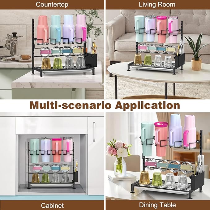 Housolution Water Bottle Organizer Drying Rack for 40oz Tumbler with Handle, 5 Levels Height Adjustable Cup Holder Storage Rack, Compatible with Stanley, Owala, Simple Modern and Other Brands
