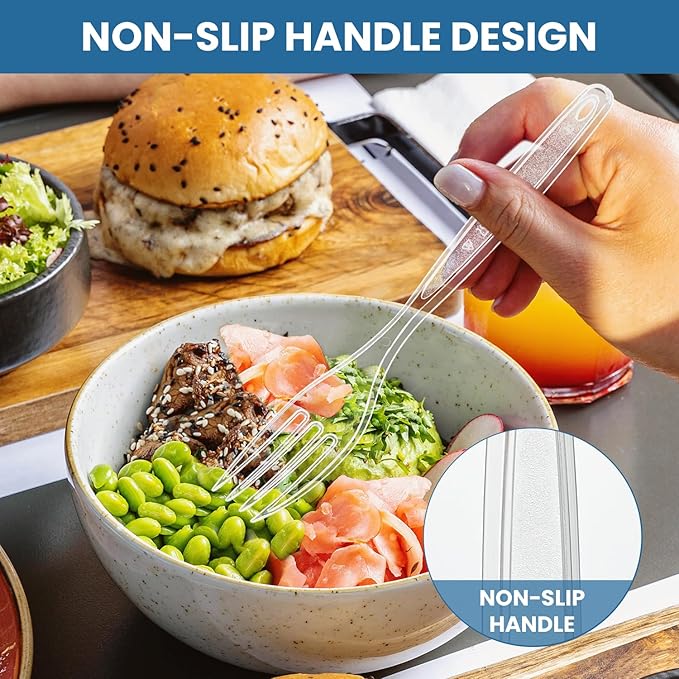 [600 Count] Clear Plastic Utensils 600 clear plastic forks and spoons Disposable 300 Forks and 300 Spoons Silverware Bulk Forks and Spoons Bulk Heat Resistant Heavy Duty Silverware