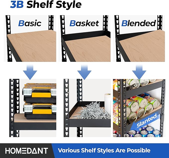 HOMEDANT 5 Tier Laminated Boltless Metal Shelving Unit Adjustable Garage Storage Utility Rack Heavy Duty Shelves Organization Multipurpose Shelf Warehouse Pantry Shed 35.9" W x 18.2" D x 71.3" H 4Pack