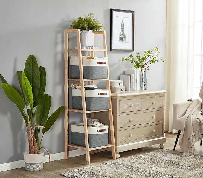 DECOMOMO Storage Baskets for Shelves - Fabric Storage Bins, Linen Closet Organizers and Storage (Slate Grey & White, XL - 3 Pack)